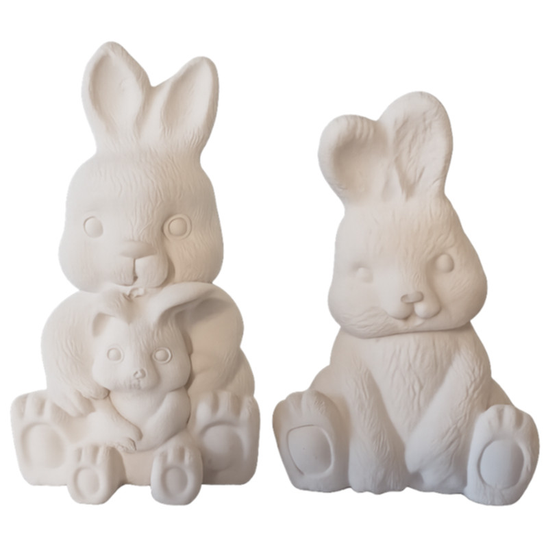 Hasen Familie BUNNY 2-teilig Osterdeko aus Gips modern